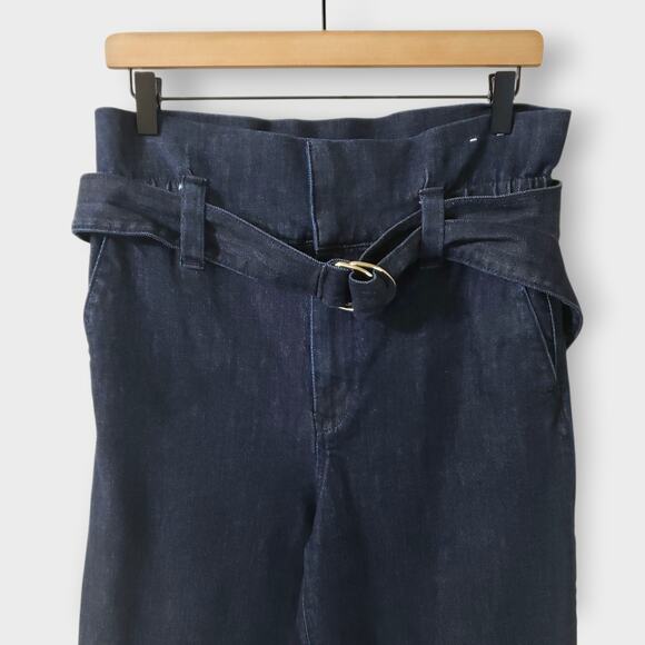 Express Paperbag Cropped Wide Leg Super High Rise Jeans Sz 6 Belted Dark Wash - Picture 2 of 15